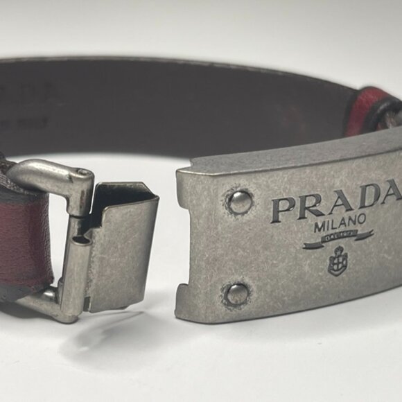 Prada | Red Leather Buckle Bracelet - Picture 5 of 7